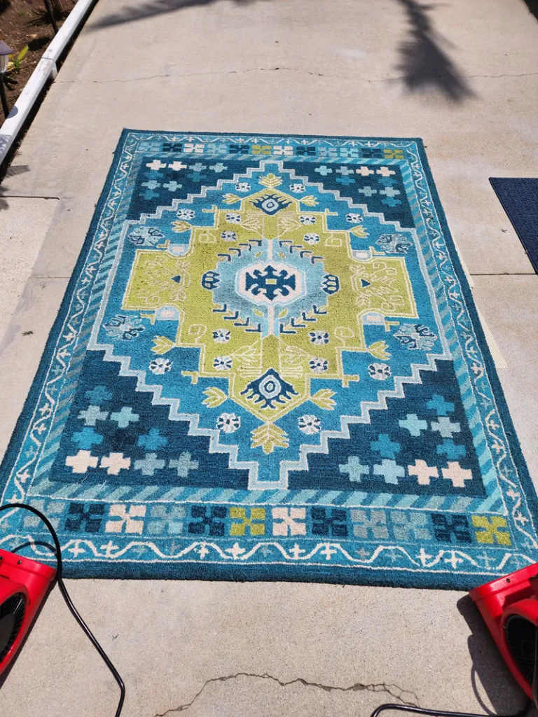 Carpet Cleaning 3 Area rug drying with air movers after cleaning in Orange County, CA